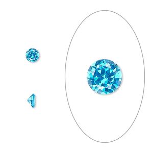 Gem, cubic zirconia, zircon blue, 4mm faceted round, Mohs hardness 8-1/2. Sold per pkg of 5.