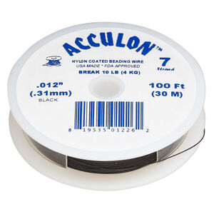 Beading wire, Acculon®, nylon-coated stainless steel, black, 7 strand, 0.012-inch diameter. Sold per 100-foot spool.