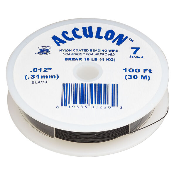 Beading wire, Acculon®, nylon-coated stainless steel, black, 7 strand, 0.012-inch diameter. Sold per 100-foot spool. image number 0