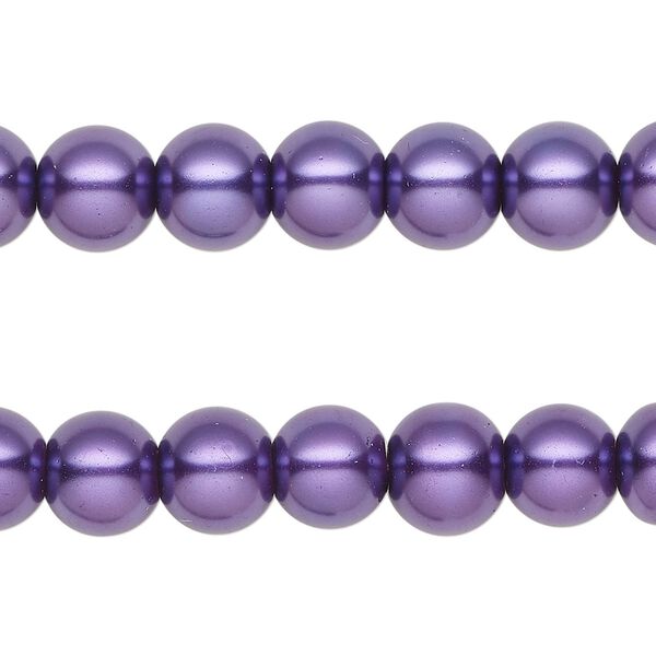 Bead, glass pearl, purple, 7-8mm round. Sold per pkg of (2) 15-inch strands, approximately 100 beads. image number 0