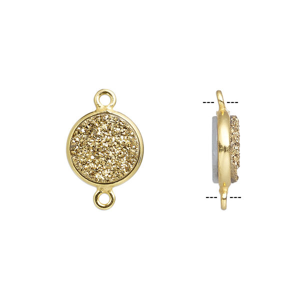 Link, titanium- / electro-coated druzy agate (coated) / gold-finished sterling silver, gold, 11mm hand-cut single-sided flat round. Sold individually. image number 0