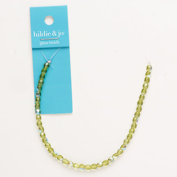 Bead, Czech fire-polished glass, translucent green AB, 4mm faceted round. Sold per 6-inch strand, approximately 40 beads. image number 0