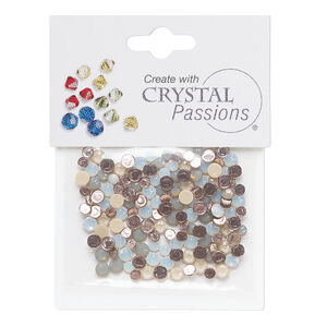 Flat back mix 1pkg144 light grey opal / opal / ivory cream opal, Crystal Passions&reg; rhinestone 3-4.80mm hotfix framed round SS12 / SS16 / SS20