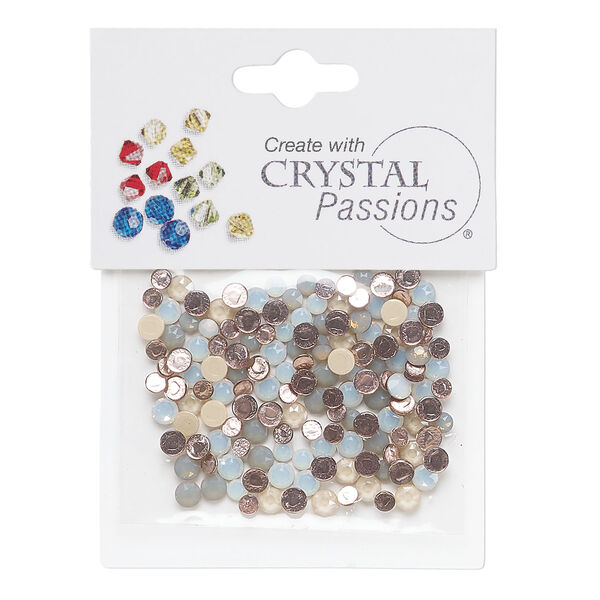 Flat back mix 1pkg144 light grey opal / opal / ivory cream opal, Crystal Passions&reg; rhinestone 3-4.80mm hotfix framed round SS12 / SS16 / SS20 image number 0