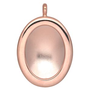 Pendant, Almost Instant Jewelry®, copper-plated "pewter" (zinc-based alloy), 47x32mm single-sided oval with 30x22 oval setting. Sold individually.