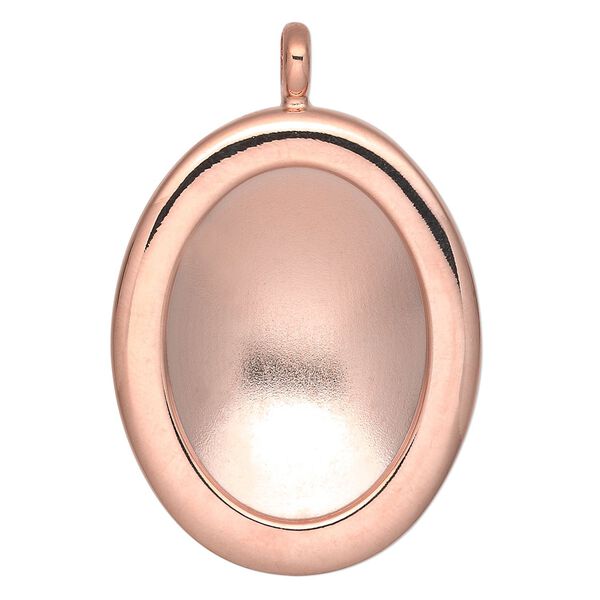 Pendant, Almost Instant Jewelry®, copper-plated "pewter" (zinc-based alloy), 47x32mm single-sided oval with 30x22 oval setting. Sold individually. image number 0