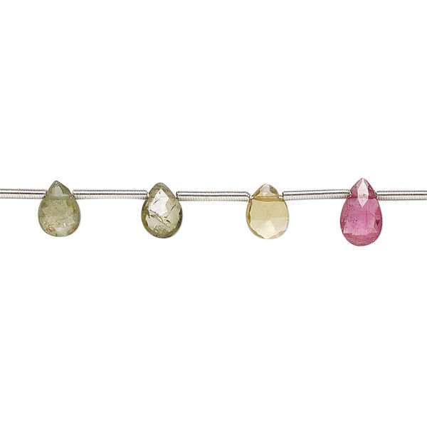 Multi-tourmaline 1pkg17, hand-cut top-drilled faceted puffed teardrop bead natural 5x4mm-7x5mm image number 0