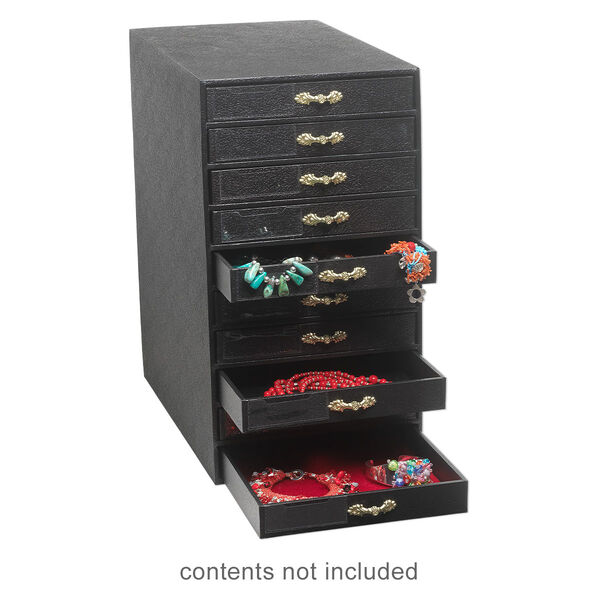 Jewelry organizer, medium-density fiberboard and leatherette paper, black and silver, 16-1/4 x 8-3/4 x 14-5/8 inches with 10 drawers. Sold individually. image number 0