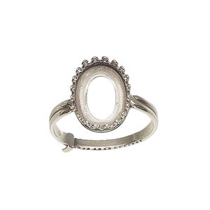 Ring, JBB Findings, antiqued sterling silver, 16mm wide with decorative trim and 14x10mm oval bezel setting, adjustable from size 8-11. Sold individually.