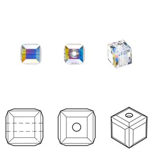 Bead 144pk crystal AB, Swarovski® 6mm cube 5601