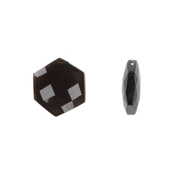 Smoky quartz 1pkg2, hand-cut top-drilled flat hexagon bead 13mm image number 0