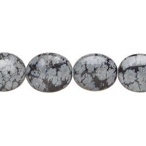 Snowflake obsidian 1pkg1, puffed oval bead natural, 15 inch 14x12mm