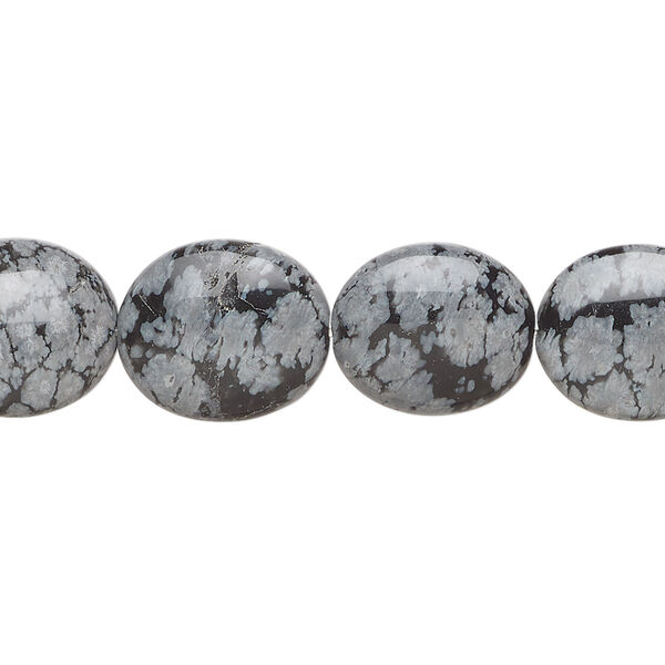 Snowflake obsidian 1pkg1, puffed oval bead natural, 15 inch 14x12mm image number 0