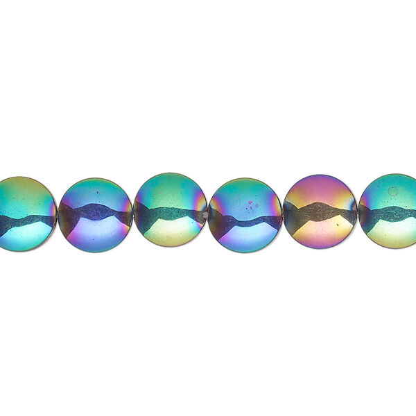 Bead, Hemalyke™ (manmade), rainbow, 8mm flat round. Sold per 16-inch strand. image number 0