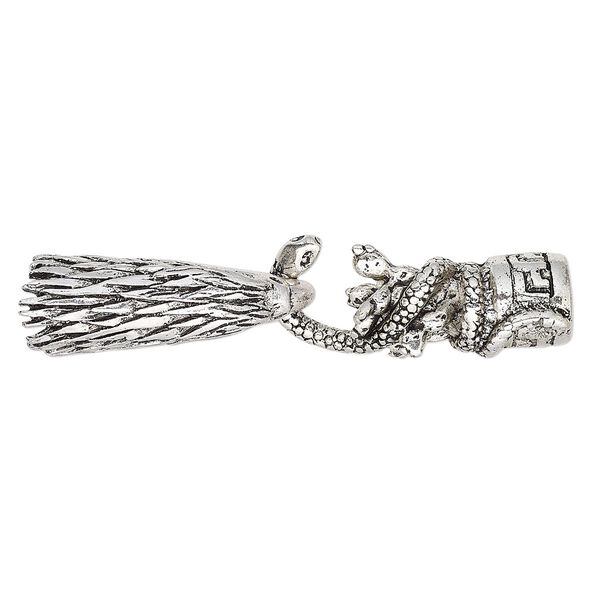 Clasp, hook, antique silver-finished "pewter" (zinc-based alloy), 64x16mm with 36x12mm eagle head and 36x15mm snake with cactus and glue-in ends, 8.5mm inside diameter. Sold individually. image number 0