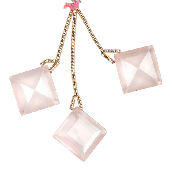 Bead, rose quartz (natural), 18x18mm hand-cut top-drilled faceted diamond, B+ grade, Mohs hardness 7. Sold per pkg of 3 beads. image number 0