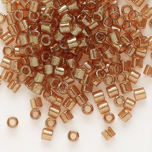 Seed bead, Delica®, glass, pkg/250g, #8 round, translucent gold luster apricot topaz (DBL-0121).