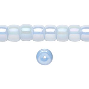 Bead, glass, opaque pale blue rainbow, 8x6mm barrel. Sold per 15-1/2 to 16-inch strand.