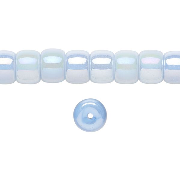 Bead, glass, opaque pale blue rainbow, 8x6mm barrel. Sold per 15-1/2 to 16-inch strand. image number 0