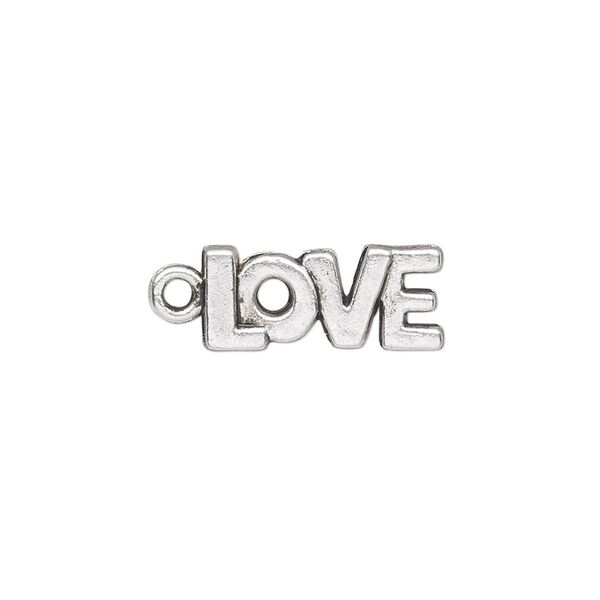Charm, antique silver-plated "pewter" (zinc-based alloy), 17x8mm single-sided "LOVE." Sold per pkg of 50. image number 0