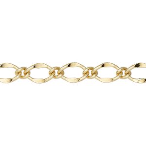 Chain 1pkg1 long & short, 6mm oval, gold-finished brass 50 foot unfinished