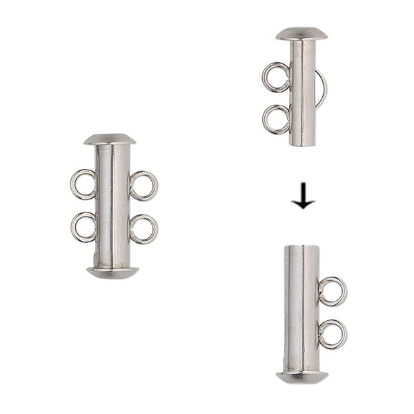 Clasp, 2-strand slide lock, stainless steel, 16.5x6mm tube. Sold per pkg of 4. image number 0