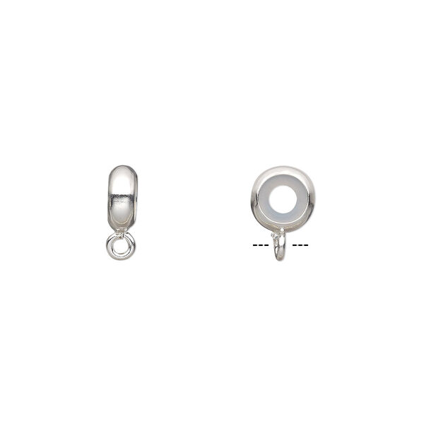 Bead keeper, sterling silver and silicone, clear, 7x3mm rondelle with closed loop, 3mm inner diameter. Sold per pkg of 2. image number 0