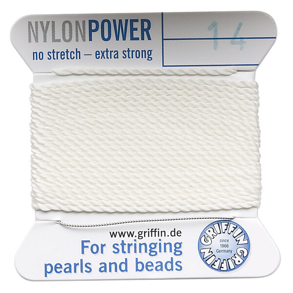 Thread, Griffin, nylon, white, size #14. Sold per 2-meter card (approximately 78 inches). image number 0