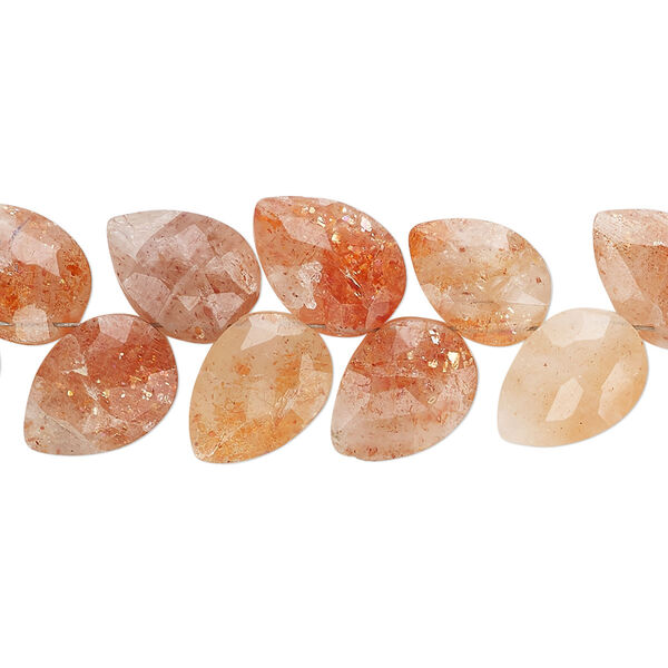 Bead sunstone 1pk diagonally drilled hand-cut faceted 10x7mm-12x8mm teardrop, natural B+ grade 6 inch image number 1