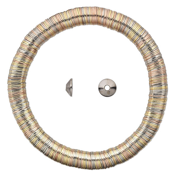 Bead cap, gold- / silver- / copper-plated steel, 7x2mm cone, fits 8-10mm bead. Sold per 6-1/2 inch strand, approximately 300 bead caps. image number 0