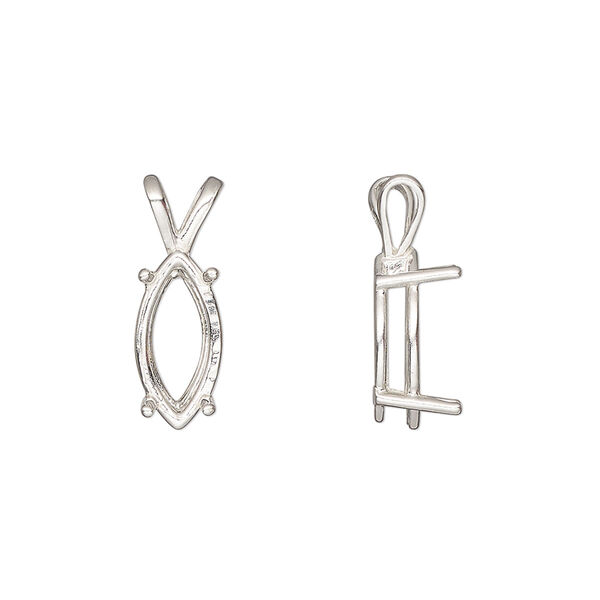 Pendant, Sure-Set™, sterling silver, 14x7mm 4-prong marquise basket setting. Sold individually. image number 0