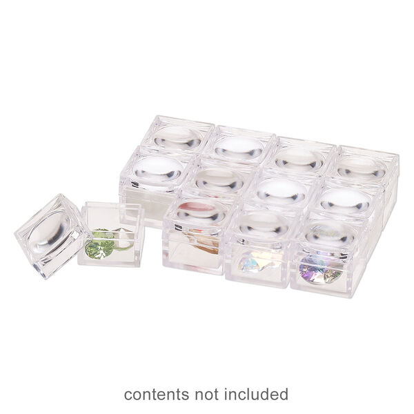 Storage box, plastic, clear and white, 1-inch square. Sold per pkg of 12. image number 0