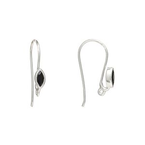 Sterling silver / black onyx 1pkg2, marquise ear wire, fishhook / closed loop 22 gauge 18mm / 6x3.5mm