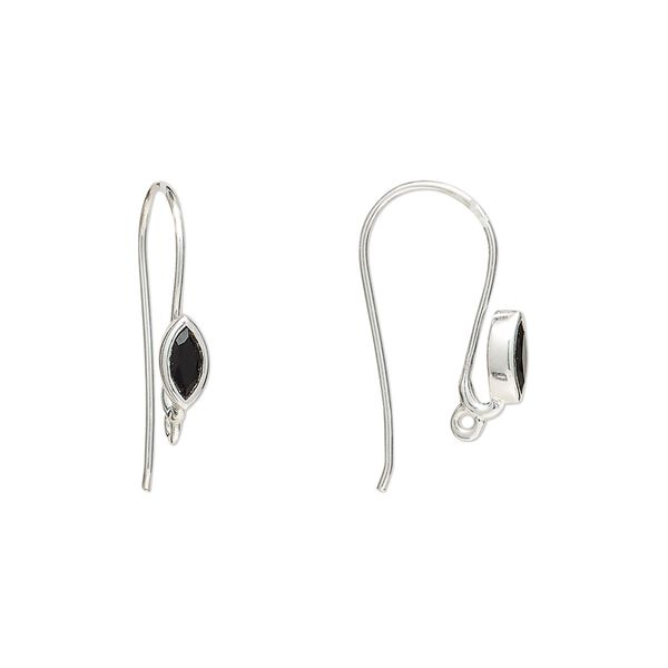 Sterling silver / black onyx 1pkg2, marquise ear wire, fishhook / closed loop 22 gauge 18mm / 6x3.5mm image number 0