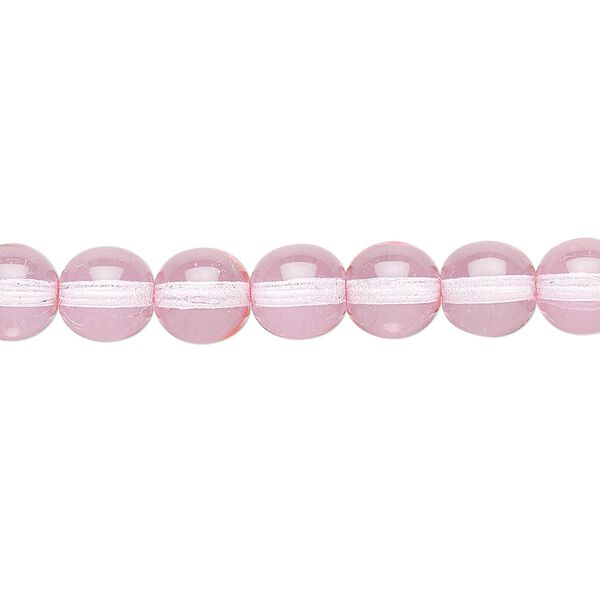 Bead, Czech dipped décor glass druk, pink, 8mm round. Sold per 15-1/2" to 16" strand. image number 0