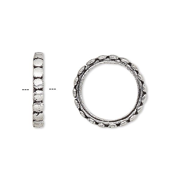 Bead, antique silver-plated brass, 18x2.5mm rondelle with dots and 13.5mm hole. Sold per pkg of 2. image number 0