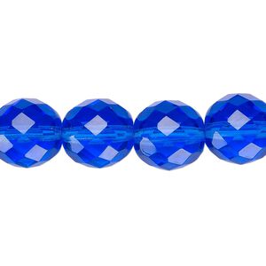 Bead, Czech fire-polished glass, pkg/15-1/2 to 16 inches, 12mm faceted round, transparent light cobalt, (30060).