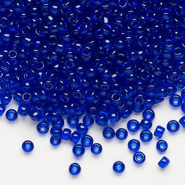 Seed bead, Dyna-Mites™, glass, transparent cobalt, #8 round. Sold per 40-gram pkg. image number 0