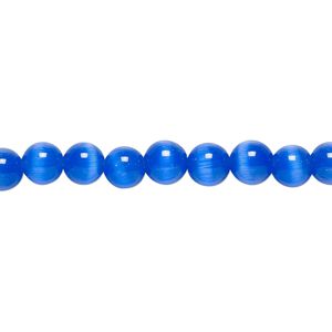 Bead, cat's eye glass (fiber optic glass), dark blue, 6mm round, quality grade. Sold per 15-1/2" to 16" strand.