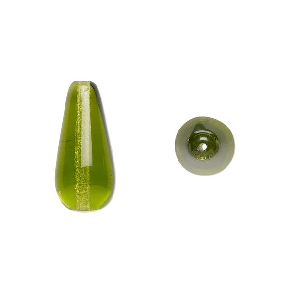 Bead, Czech pressed glass, olivine, 20x9.5mm teardrop. Sold per 15-1/2" to 16" strand, approximately 20 beads. image number 0
