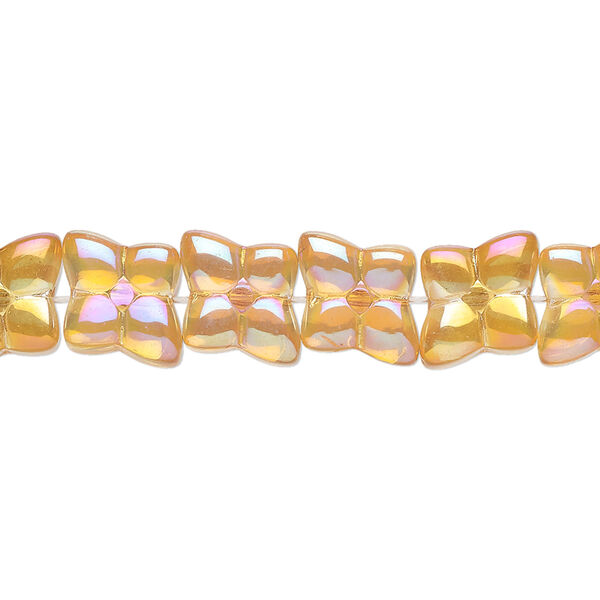 Bead, glass, translucent orange AB, 9mm flower. Sold per 15-1/2" to 16" strand. image number 0