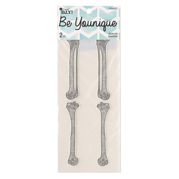 Vinyl 2pkg2, bone iron-on transfer assortment clear / grey / silver glitter 4.5x1 inch image number 0