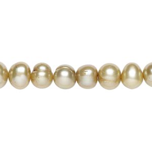 Freshwater 1pkg1, semi-round pearl C grade, 15 inch golden olive 6-8mm cultured