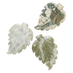 Green serpentine 1pkg3, carved leaf focal 39x22mm