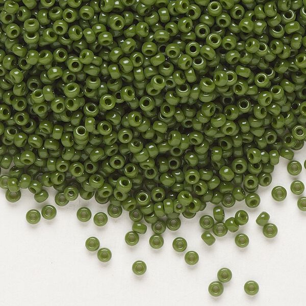 Seed bead, Miyuki, glass, pkg/25g, #11 rocaille, opaque avocado, (RR-501). image number 0