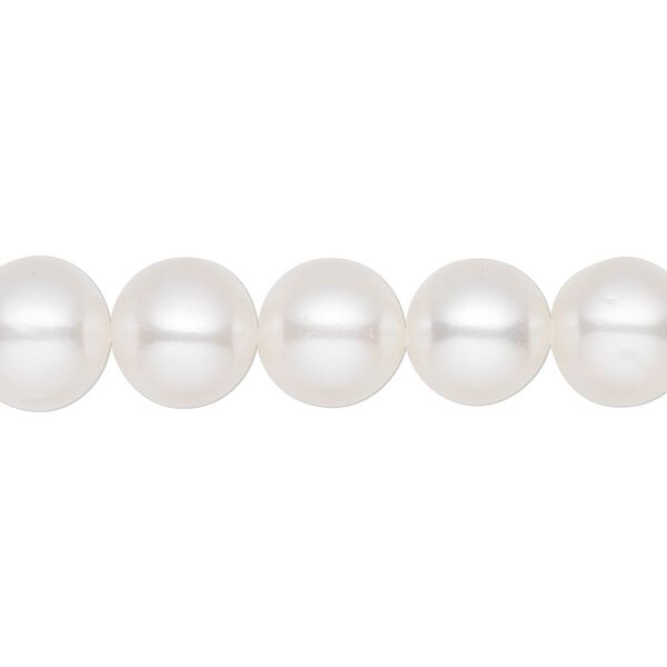 Pearl, White Lotus™, cultured freshwater (bleached), white, 10-11mm semi-round, B- grade, Mohs hardness 2-1/2 to 4. Sold per 15-1/2" to 16" strand. image number 0
