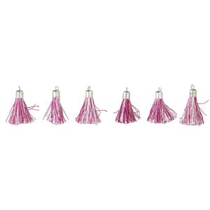 Tassel, silver-finished steel, plum and white, 1" tassel. Sold per pkg of 6.