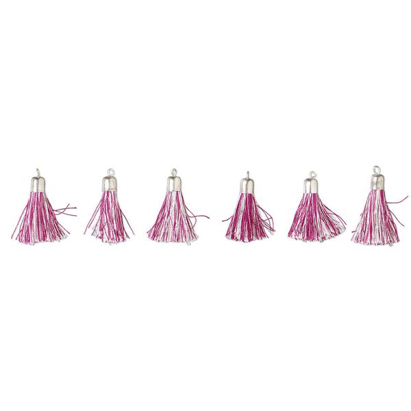 Tassel, silver-finished steel, plum and white, 1" tassel. Sold per pkg of 6. image number 0