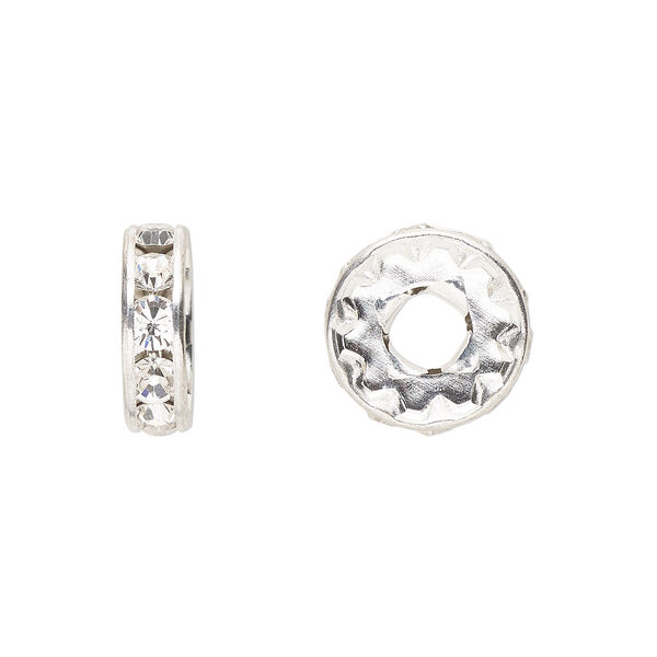 Bead 6pk crystal silver plate, Preciosa Czech crystal 12x3.5mm rondelle image number 0