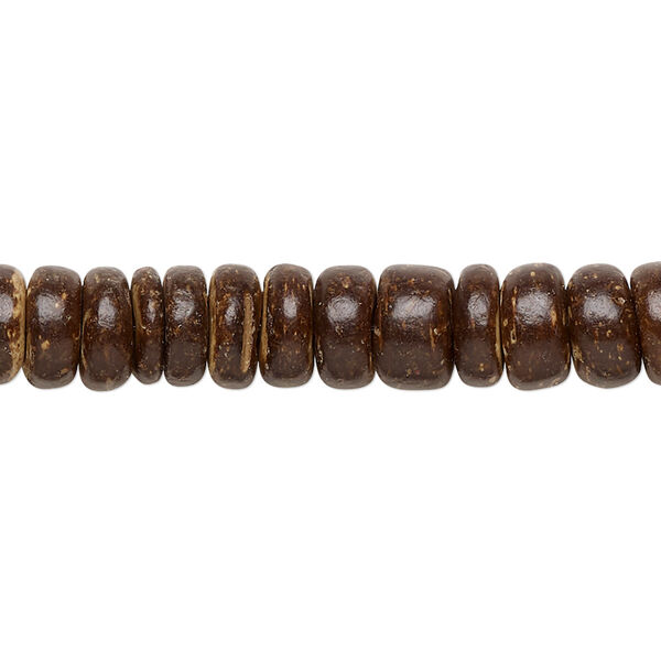 Bead, wood (waxed), dark brown, 7x2mm-8x4.5mm hand-cut rondelle. Sold per pkg of (2) 15-1/2" to 16" strands. image number 0